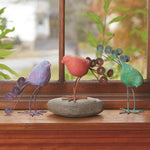 TERRA COTTA & WIRE BIRDS ASSORTED COLORS - SET OF 3 - HAPPY GARDENS