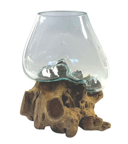 Molten Glass on Driftwood Medium 12" Vase, Hand Blown Large