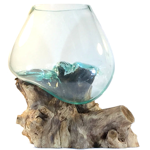 Molten Glass on Driftwood Medium 16" Vase, Hand Blown Large