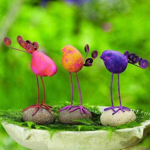 BIRD ON RIVER STONE - SET OF 3 - HAPPY GARDENS