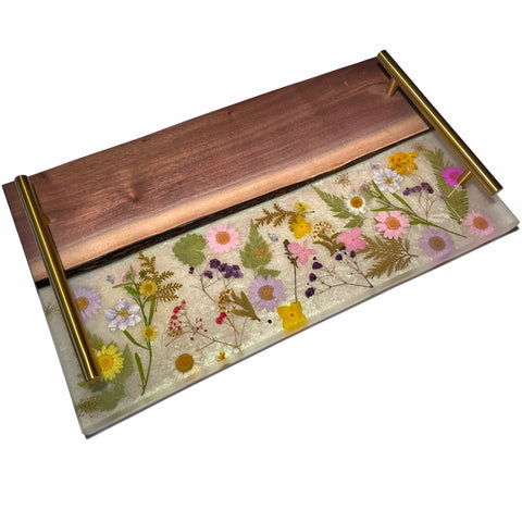 Walnut Live Edge Charcuterie Board, Cheese, Serving Board - Pink  Yellow Floral