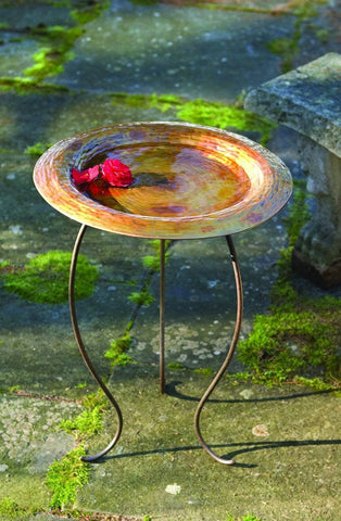 GOLDEN COPPER ROUND BIRD BATH - HAPPY GARDENS