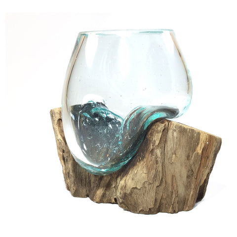 Molten Glass on Driftwood Small 5" Vase, Fairy Garden Hand Blown