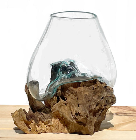 Molten Glass on Driftwood Medium 10" Vase, Hand Blown