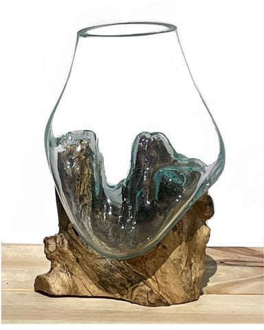 Molten Glass on Driftwood Medium 10" Vase, Hand Blown