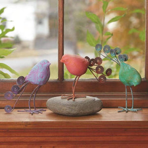 TERRA COTTA & WIRE BIRDS ASSORTED COLORS - SET OF 3 - HAPPY GARDENS